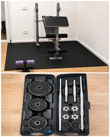 Palestra: panca, pesi 40+ kg, tappeto, addominali