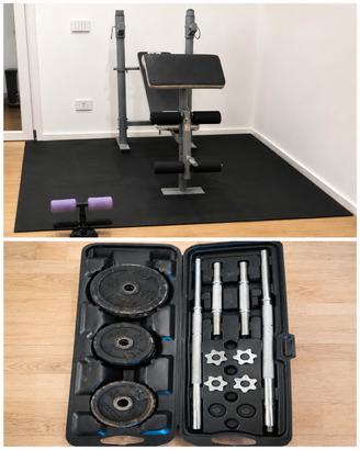 Palestra: panca, pesi 40+ kg, tappeto, addominali