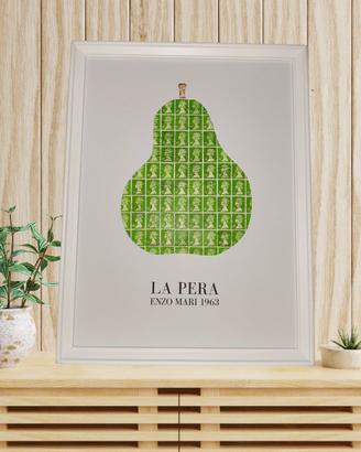 Quadro "La Pera" Enzo Mari con Francobolli Vintage
