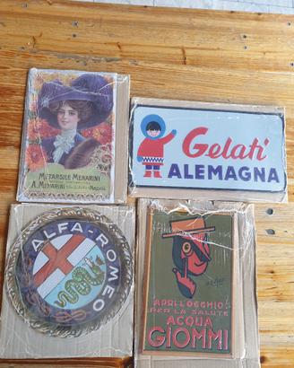 Lotto 4 Targhe Pubblicitarie Vintage da Collezion