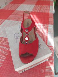 Sandalo NUOVO marca LOREN rosso/argento 38
