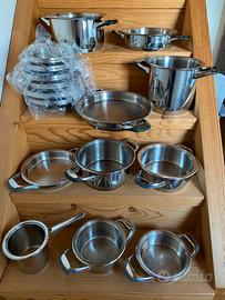 Batteria Pentole Accia Inox Tipo AMC Fondo Spesso