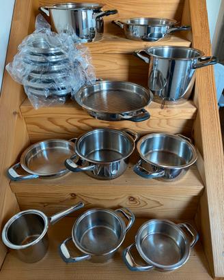 Batteria Pentole Accia Inox Tipo AMC Fondo Spesso