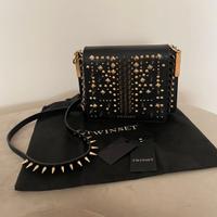 Borsa Twinset nuova in pelle nera e oro a tracolla