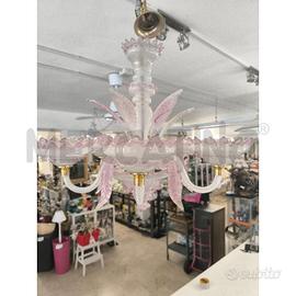 LAMPADARIO 5 LUCI VETRO DI MURANO TONALITÀ ROSA