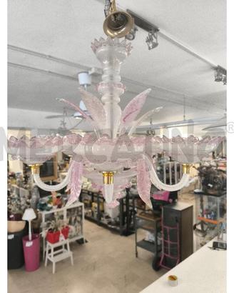 LAMPADARIO 5 LUCI VETRO DI MURANO TONALITÀ ROSA