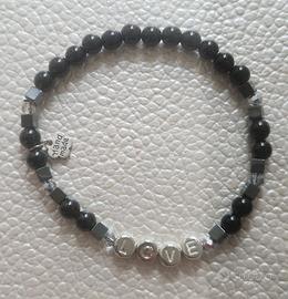 Bracciale uomo acciaio pietra onice e cristalli