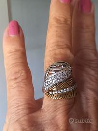anello argento bicolore  925 motivo pavé 
