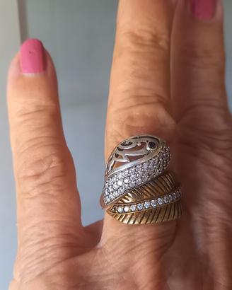 anello argento bicolore  925 motivo pavé 