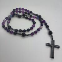 Rosario in Ossidiana Nera e Agata Viola + Scatola 