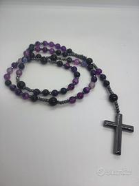 Rosario in Ossidiana Nera e Agata Viola + Scatola 
