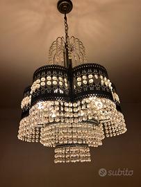 Lampadario Vintage in Cristallo e Metallo Lavorato