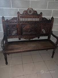 Panca D'Epoca Intagliata a Mano in Legno Massello
