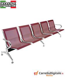 Sedie da attesa in acciaio colore rosso 5 posti