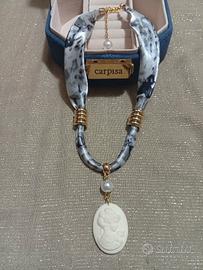 Collana/ foulard Cammeo Artigianale stile retrò 