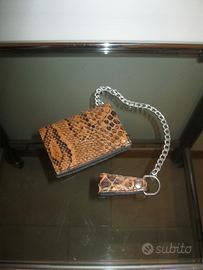 Portafoglio in vera pelle con catena per cintura