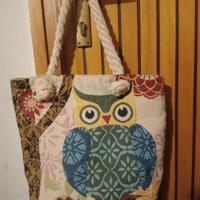 borsa tessuto con gufetto 