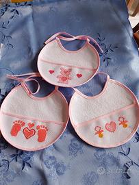 Tris bavette neonata punto croce