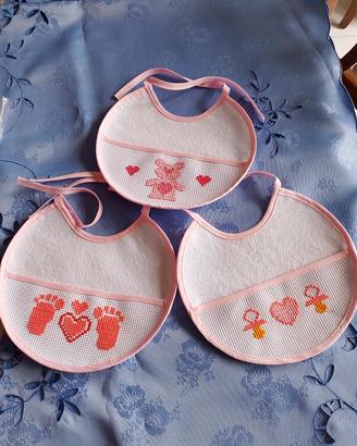 Tris bavette neonata punto croce