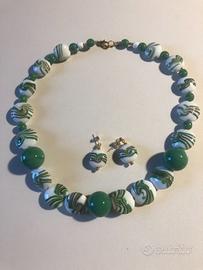 Collana e orecchini parure in vetro