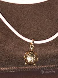 Oro 18kt  Collana Caucciù( pelle  e ciondolo