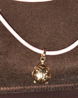 Oro 18kt  Collana Caucciù( pelle  e ciondolo