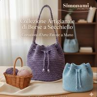 Borsa a secchiello fatta all'uncinetto in cordino 