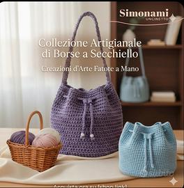 Borsa a secchiello fatta all'uncinetto in cordino 