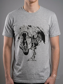 T-Shirt Uomo Grigia T-Rex Grafica Dino taglia S/M