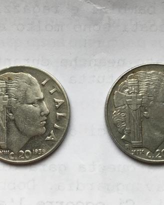 2 monete da 20 centesimi anni 1939 e 1941