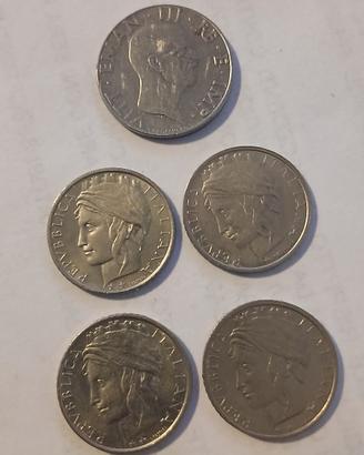 Monete da 100 lire e 50 centesimi