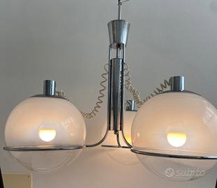 Lampada a sospensione anni 70 vetro, cromato