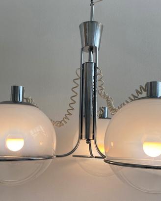 Lampada a sospensione anni 70 vetro, cromato