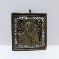 Antica Piccola Icona da Viaggio Madonna Bronzo XIX