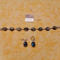 Bracciale + orecchini di quarzo grigio naturale