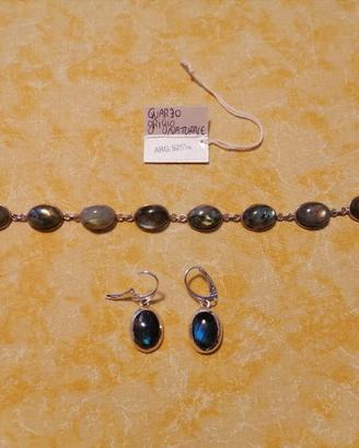 Bracciale + orecchini di quarzo grigio naturale