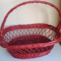 Cesto rosso con manico in vimini cm. 52x44x20