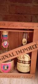 Cassetta  legno con bottiglie vintage collezione