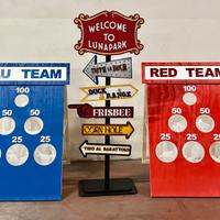 Gioco in legno per animazione a tem red e blu