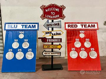 Gioco in legno per animazione a tem red e blu