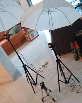 kit fotografia con ombrellini e 3 teli 