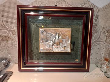 quadro con scultura in argento su vetro