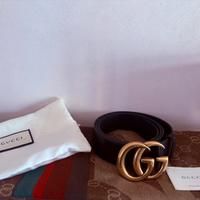 Cintura Gucci originale in pelle nera oro GG