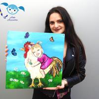 "Il gallo e la bambina" Quadro su terracotta