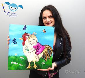 "Il gallo e la bambina" Quadro su terracotta