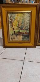 quadro con cornice in legno raffigurante paesaggio