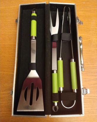 set di posate da barbecue in 3 pezzi con valigetta