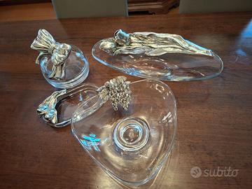 Lotto 4 Pezzi d'Arredo in Cristallo e Argento 925