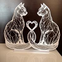 Scultura 3D Gatti innamorati con cuore Line Art