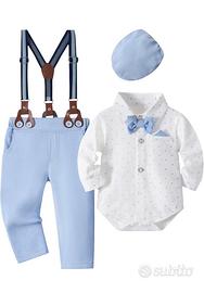 Bimbo Neonato Completino bianco e celeste nuovo